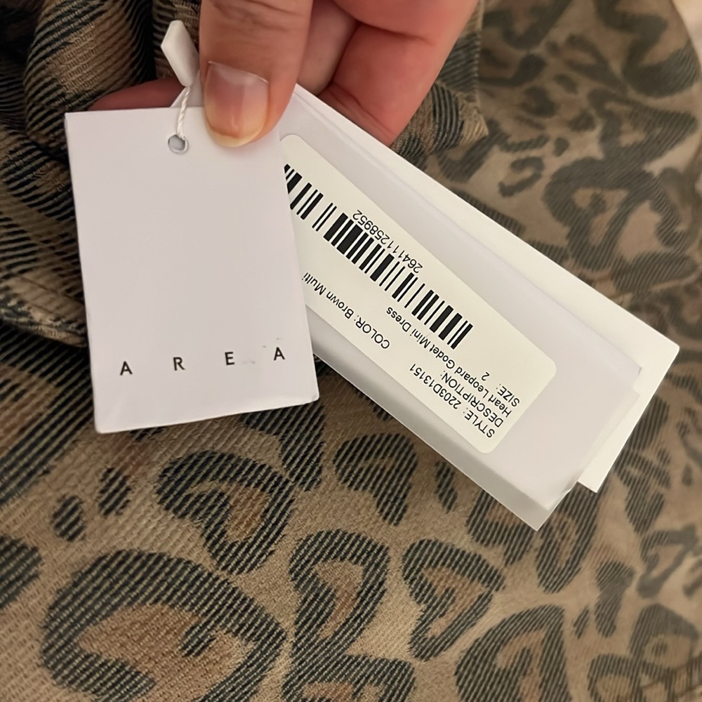 AREA Tan Heart Leopard Godet Minidress (2) - Picture 5 of 6